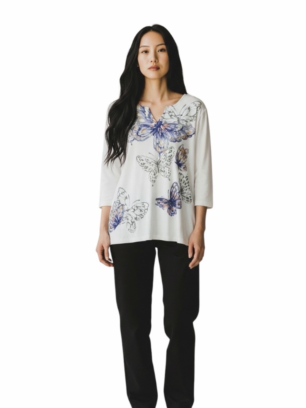 New Alfred Dunner Women's White Butterfly Top Size Medium Petite